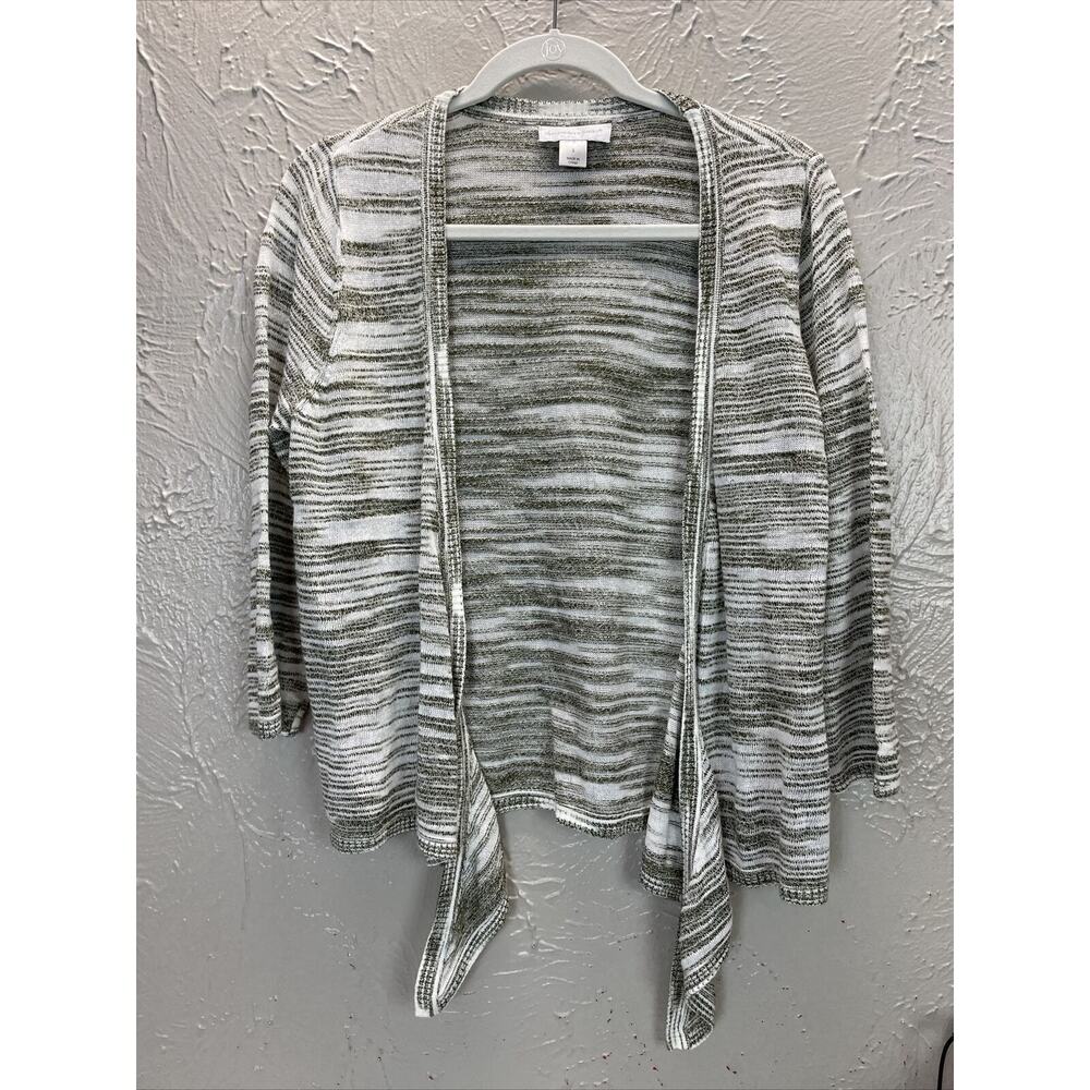 Christopher & Banks Open Cardigan‎ with Tie Bottom Green White Size Small